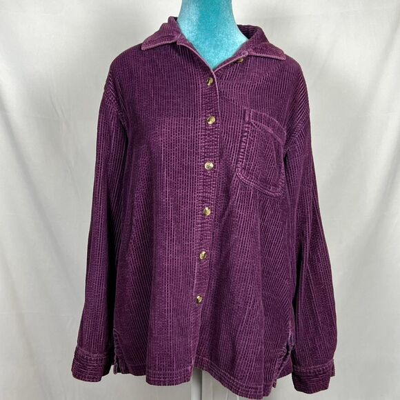 L.L. Bean Vintage Purple Corduroy Button-Up Overshirt (Women's M) - Picture 1 of 6